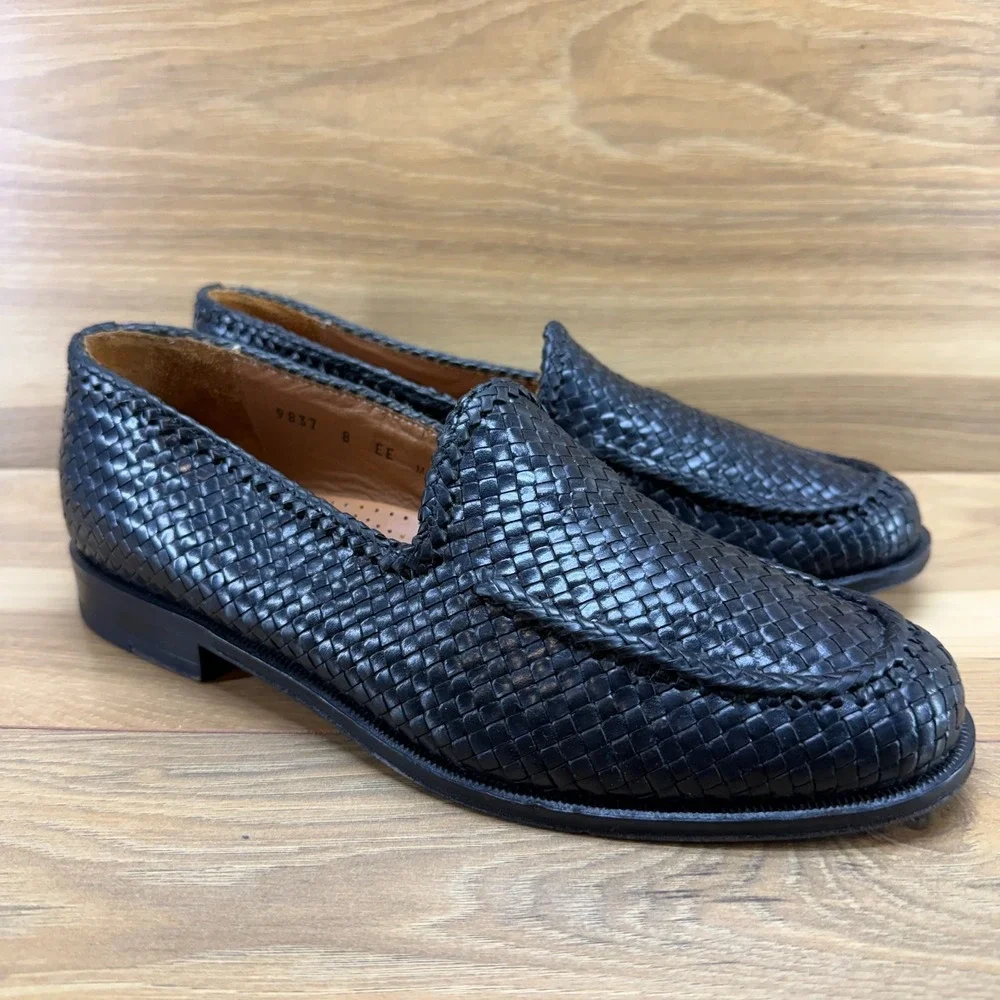 ET Wright Masters Collection Woven Loafers Mens 8 EE Black Leather Perf Modern